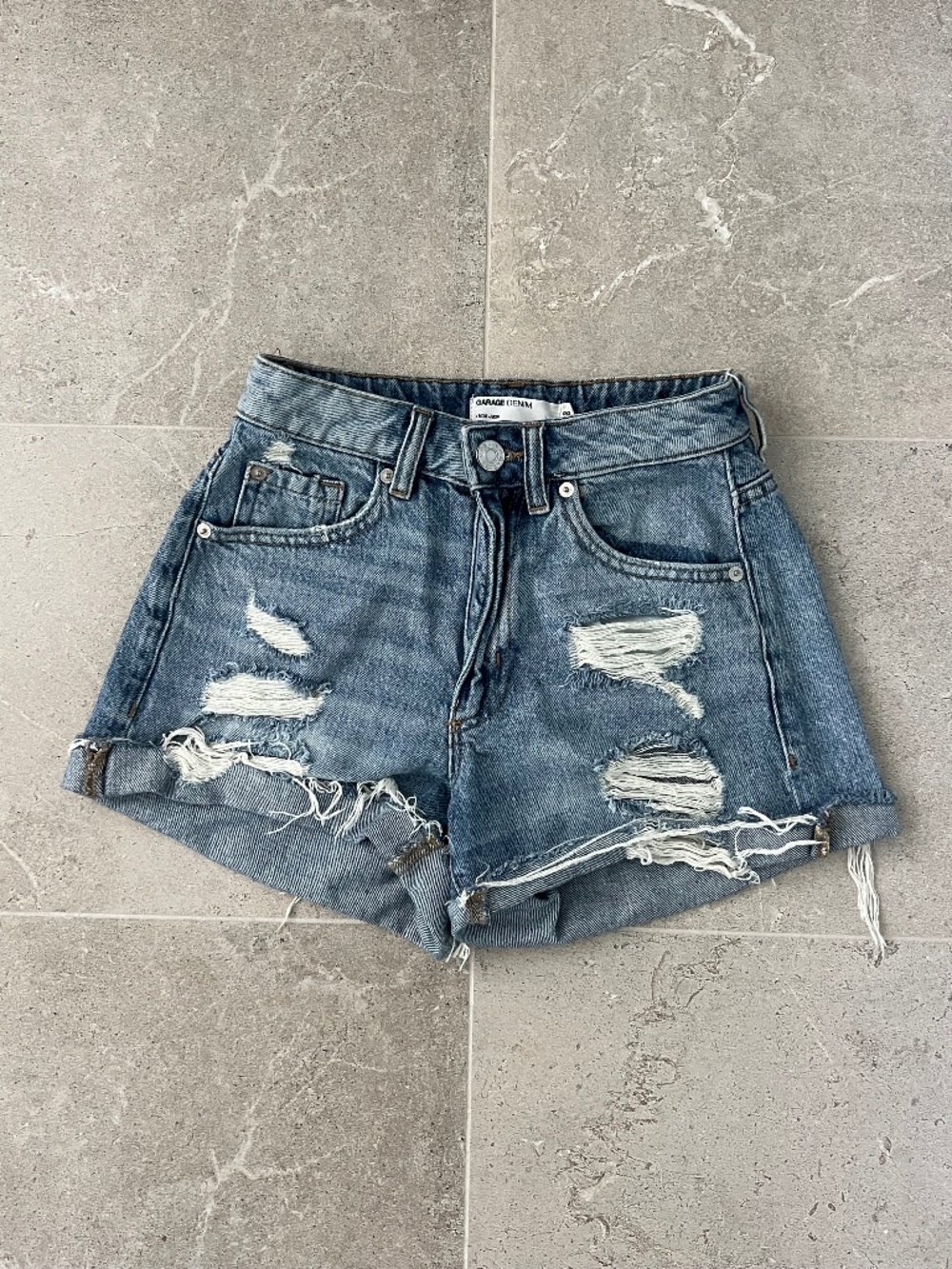 Blue denim mini shorts